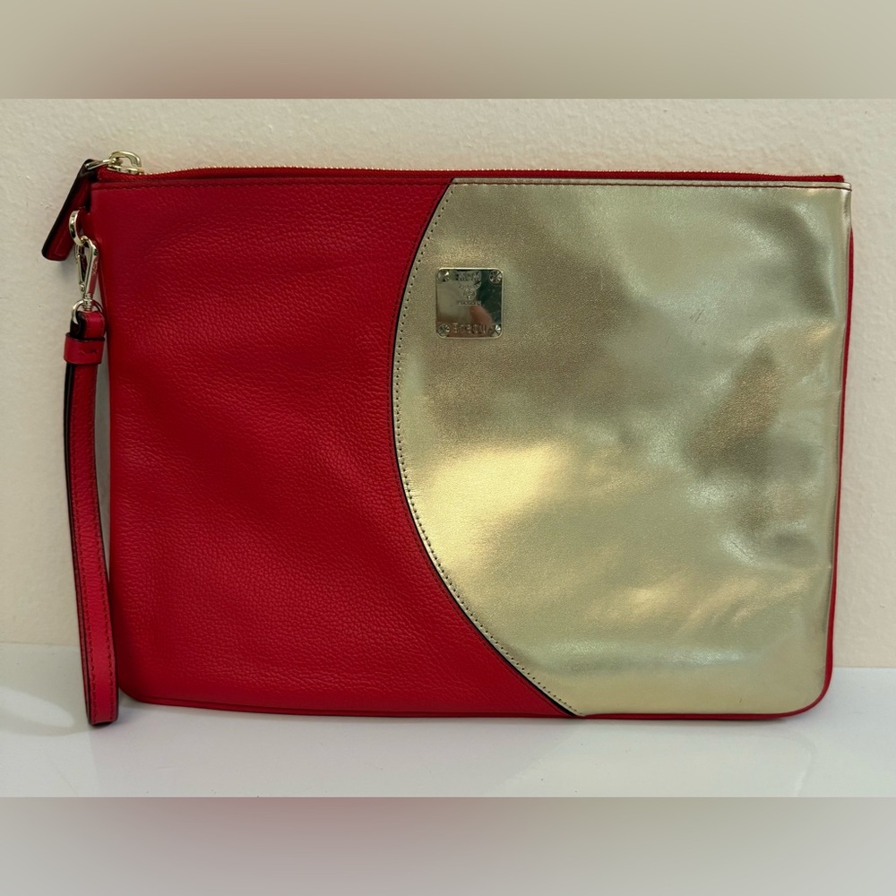 MCM RED & GOLD WRISTLET CLUTCH BAG
